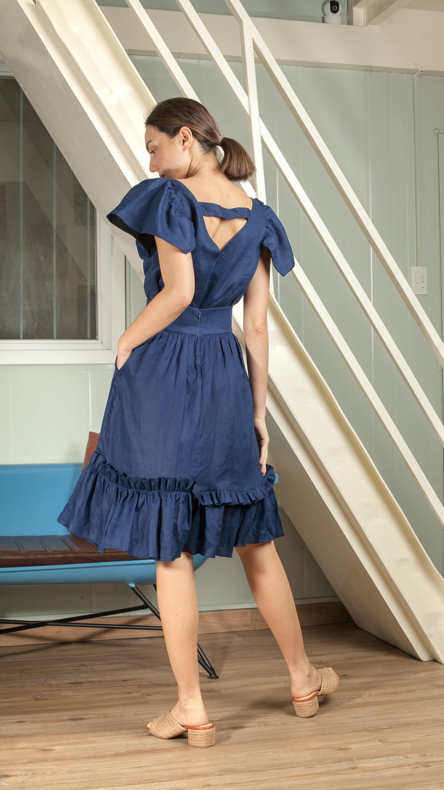 Reversible Butterfly Strap Top in Blue / Black