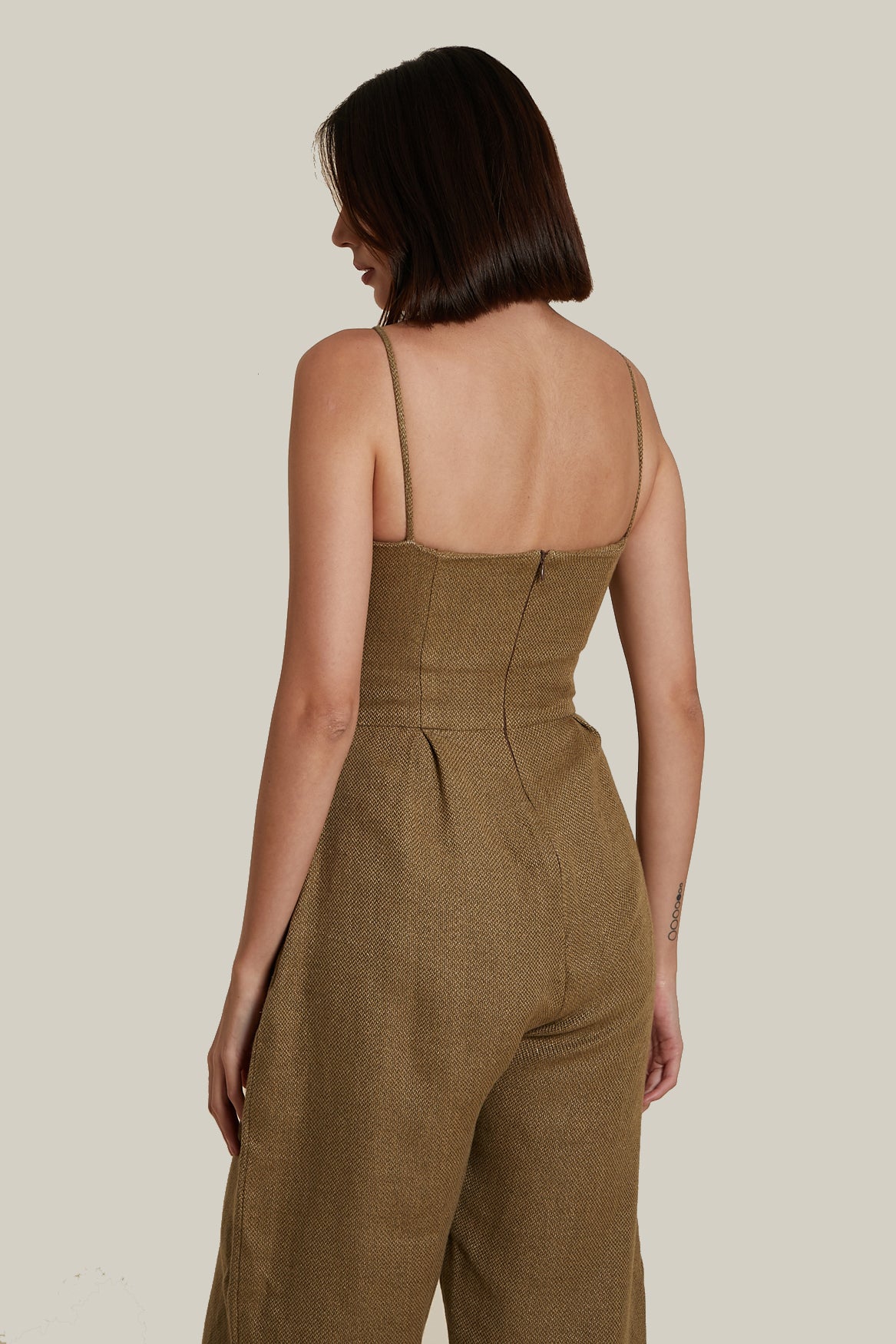 Sweetheart Baggy Jumpsuit in Brown Thick Woven Linen