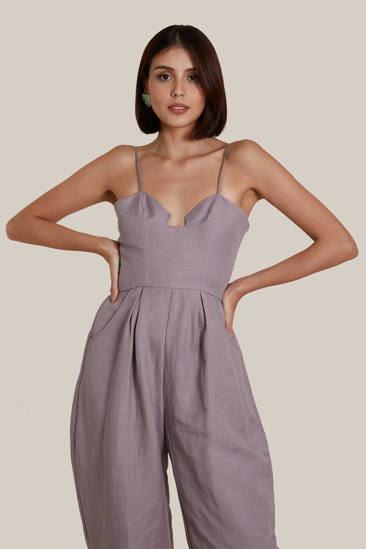 Sweetheart Baggy Jumpsuit in Lavender Linen