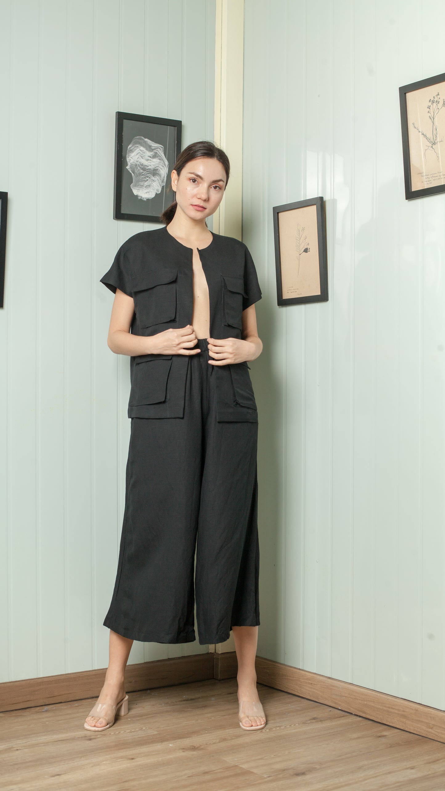 Four Pocket Drop Shoulder Oversized Belted Top