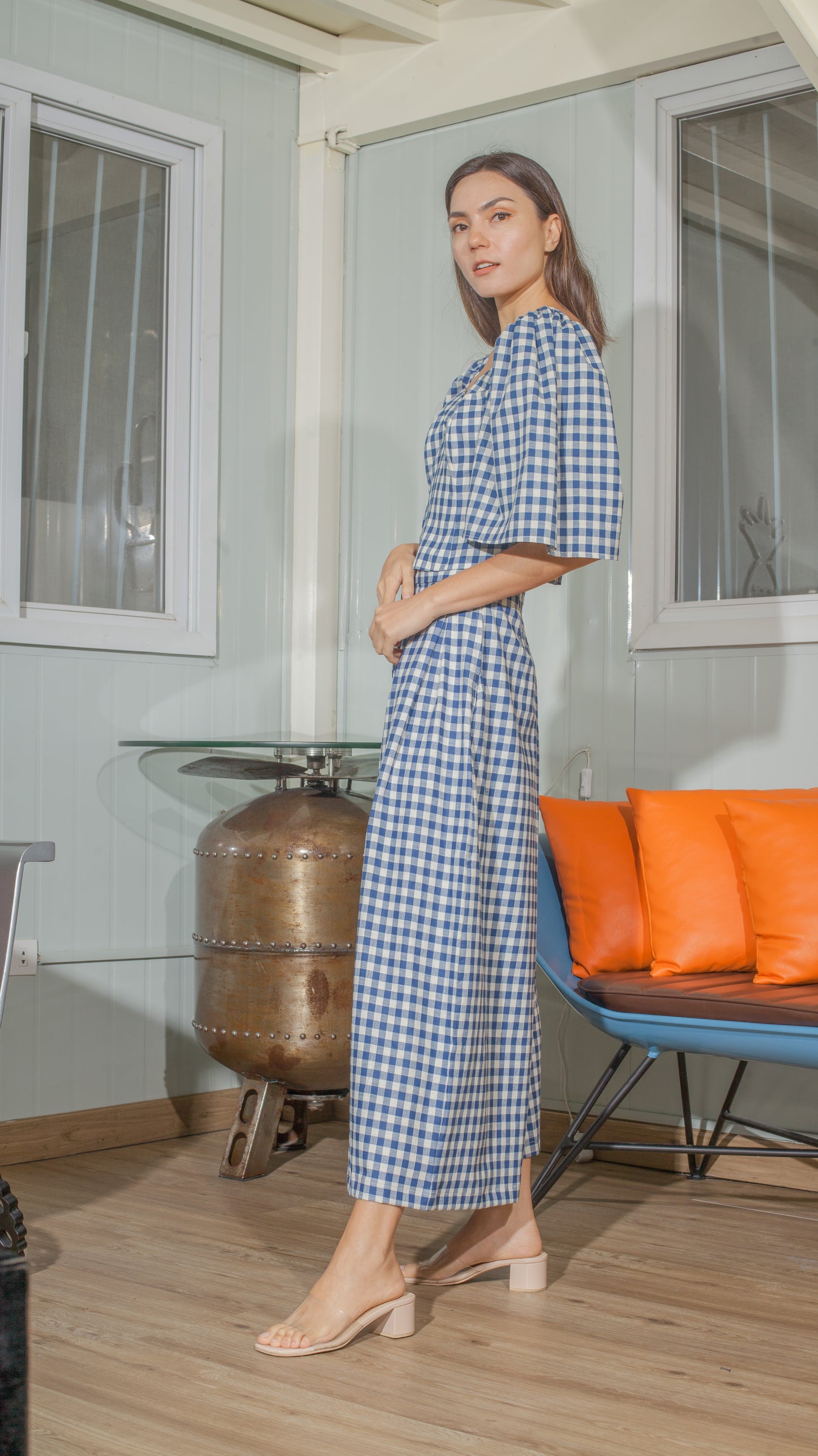 Corset in Blue and White Gingham Linen