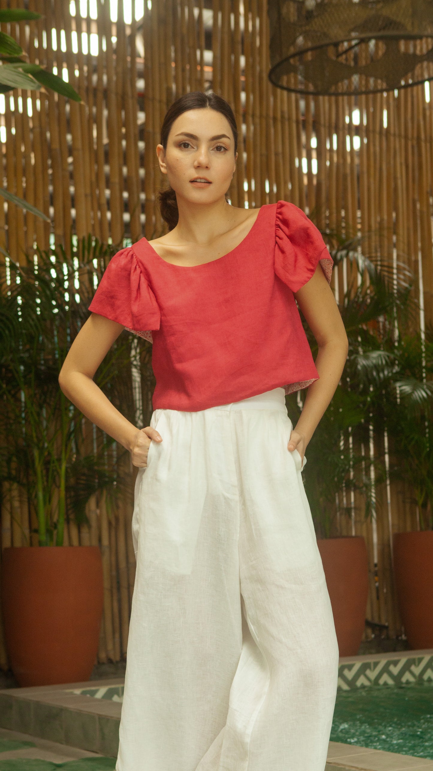 Reversible Top — Maroon Linen / Floral