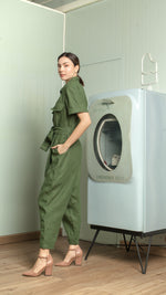 Load image into Gallery viewer, Oversized Short Sleeve Baggy Jumpsuit — Army Green
