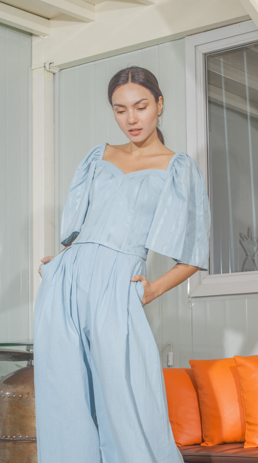 Corset in Light Blue Woven Linen