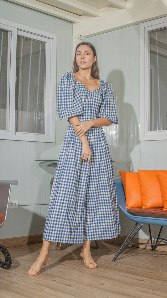 Corset in Blue and White Gingham Linen