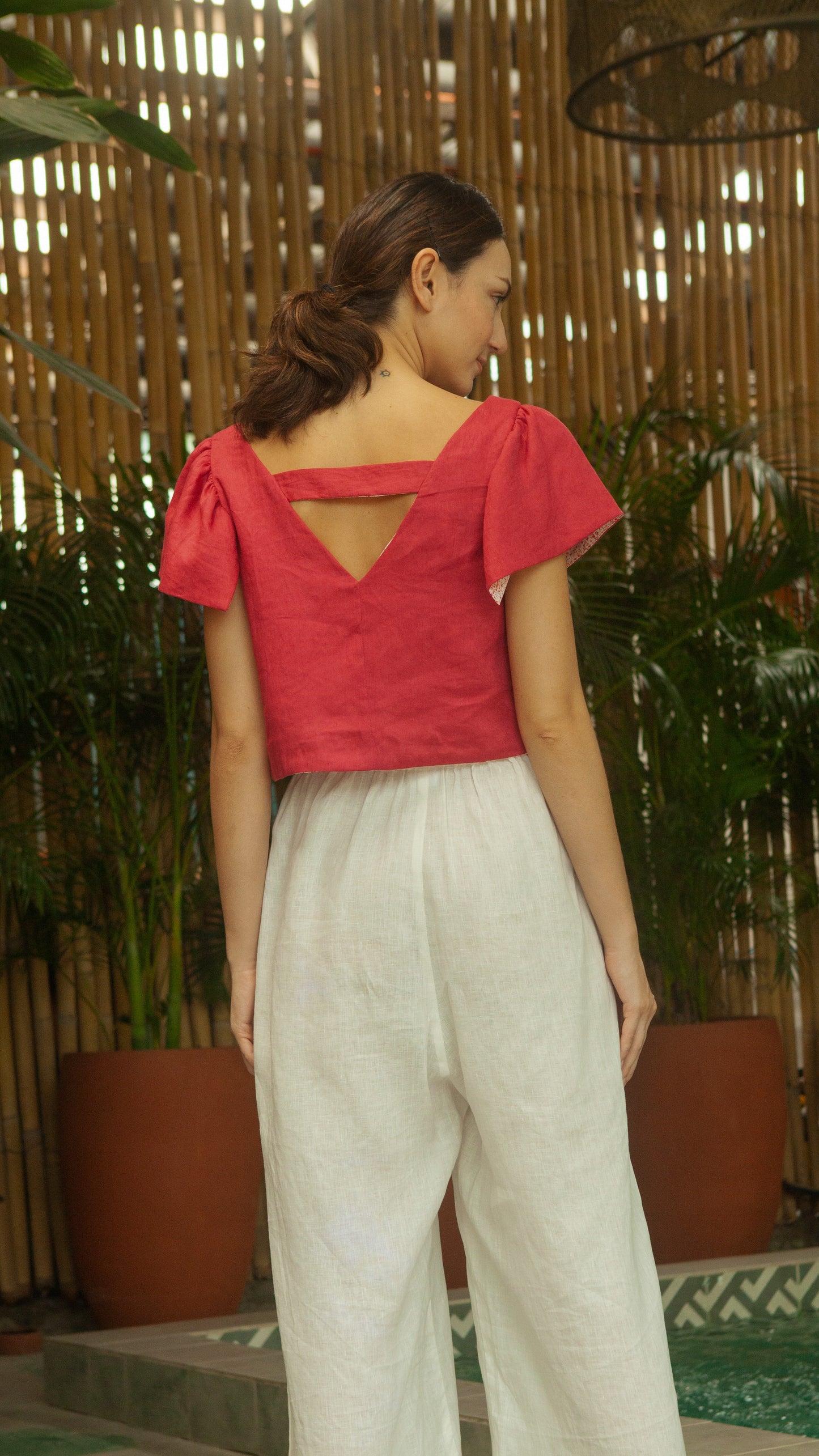Reversible Top — Maroon Linen / Floral