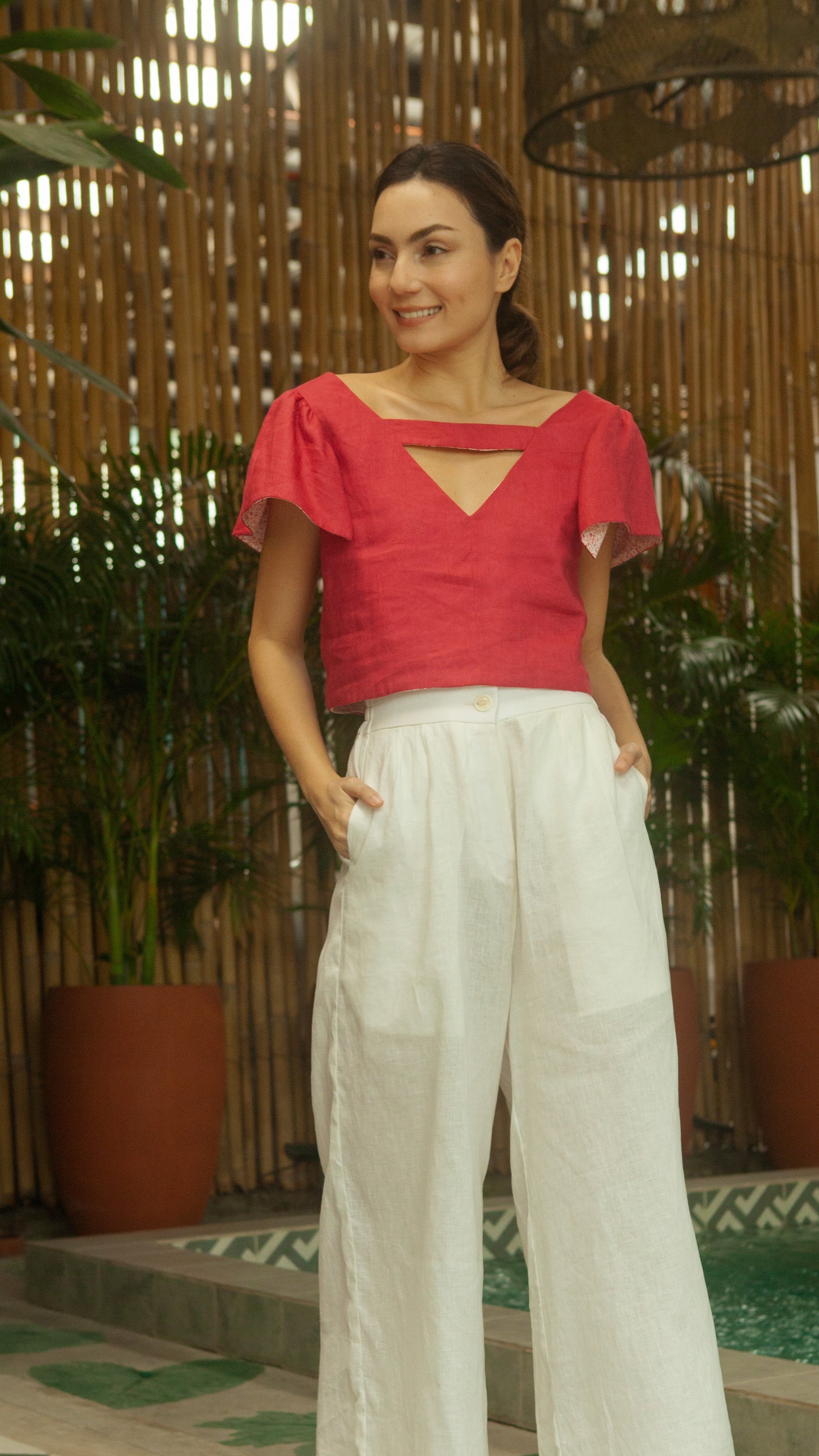 Reversible Top — Maroon Linen / Floral