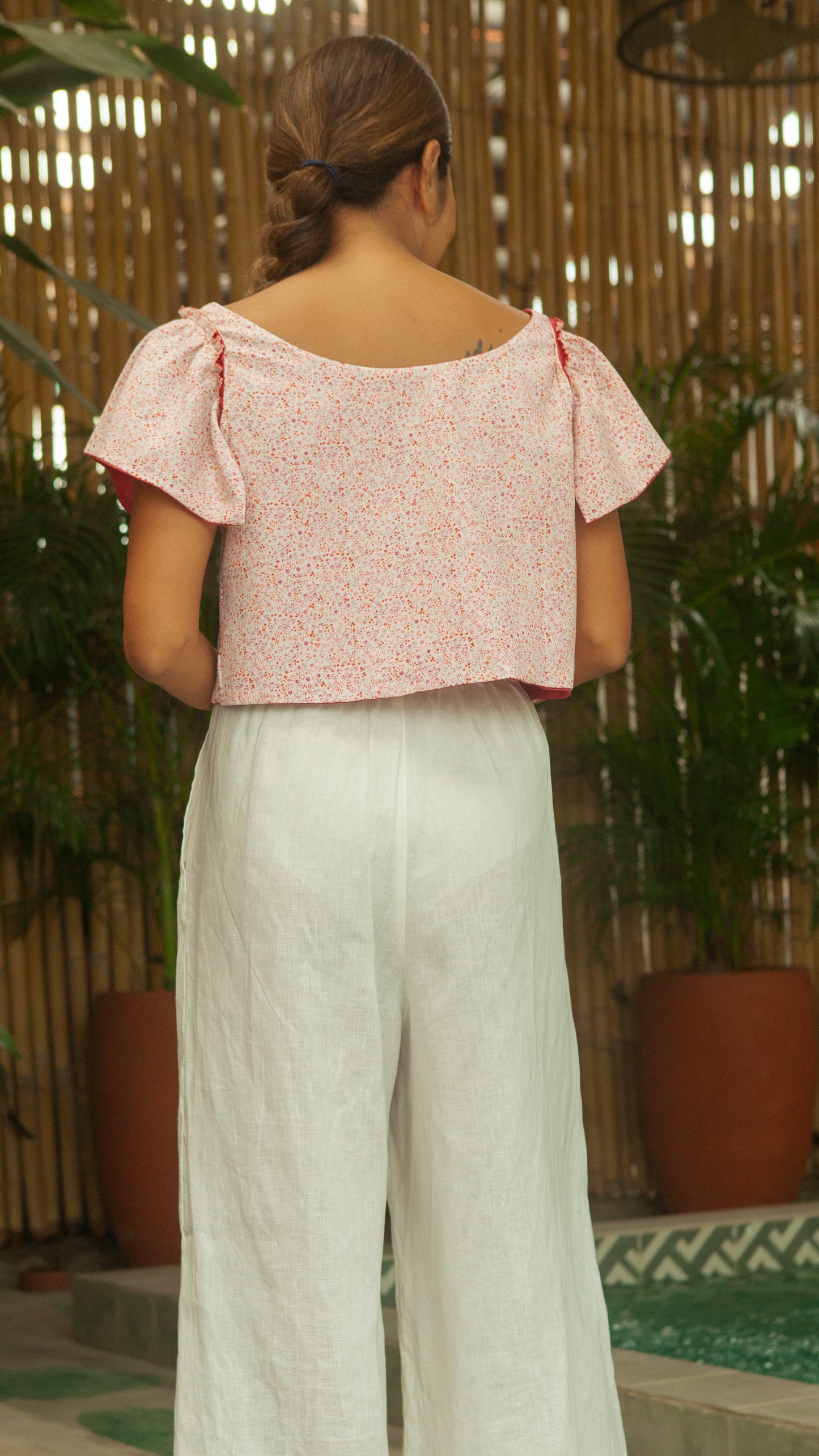 Reversible Top — Maroon Linen / Floral
