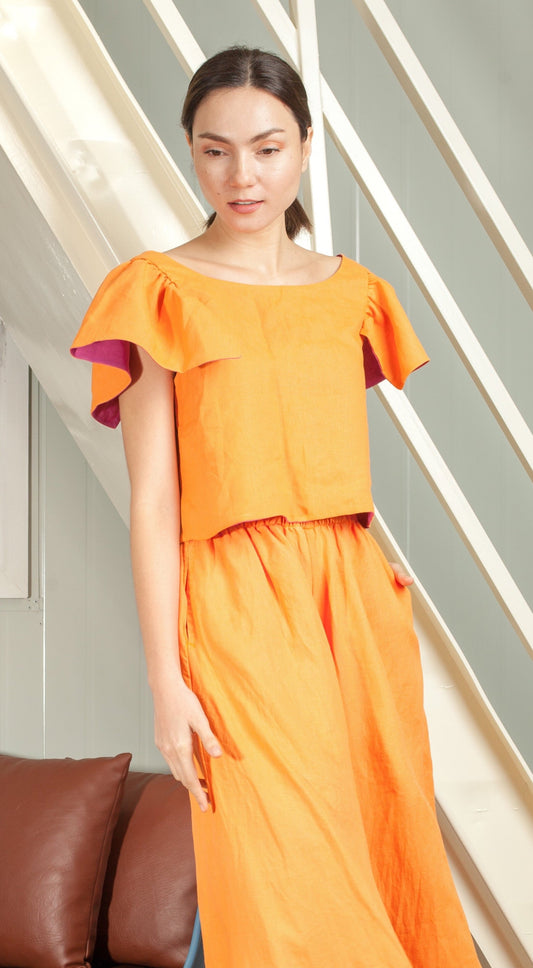 Reversible Butterfly Strap Top - Orange / Magenta