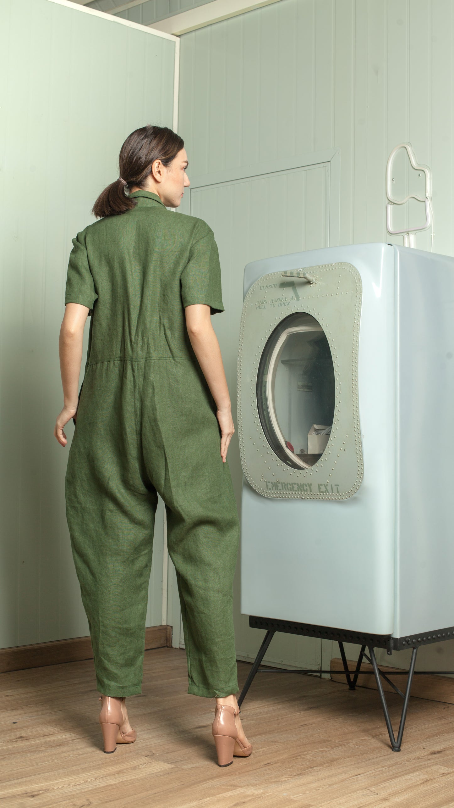 Oversized Short Sleeve Baggy Jumpsuit — Army Green