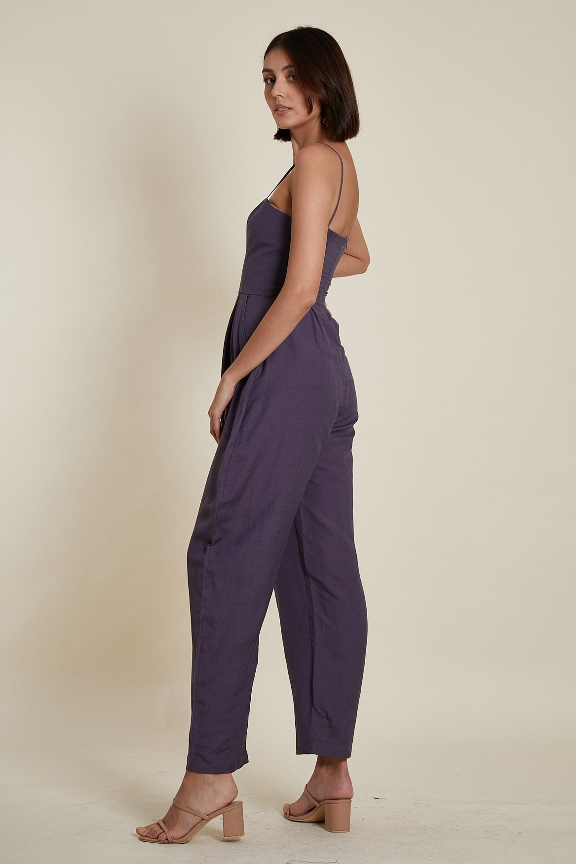 Sweetheart Baggy Jumpsuit in Deep Purple Linen