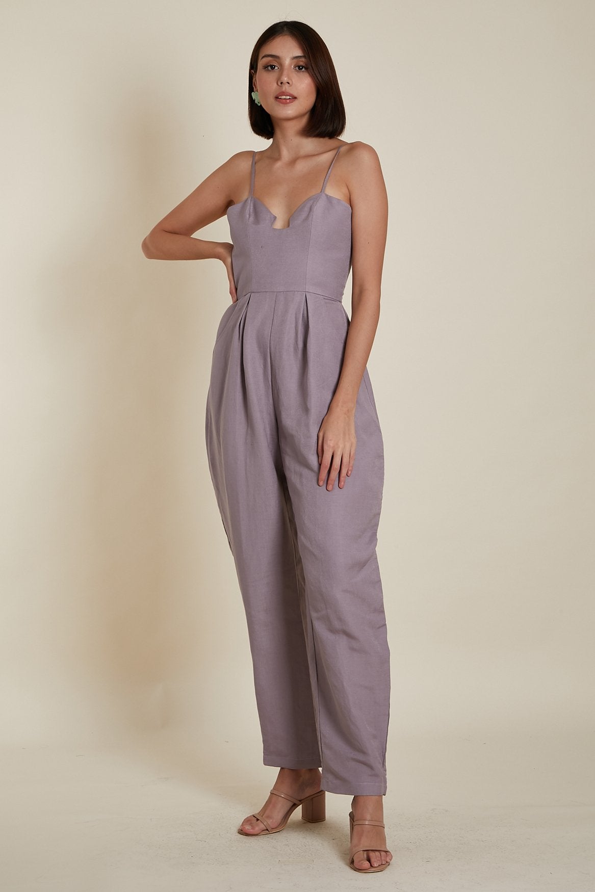 Sweetheart Baggy Jumpsuit in Lavender Linen