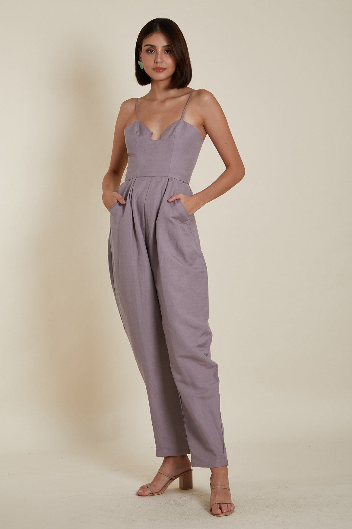 Sweetheart Baggy Jumpsuit in Lavender Linen