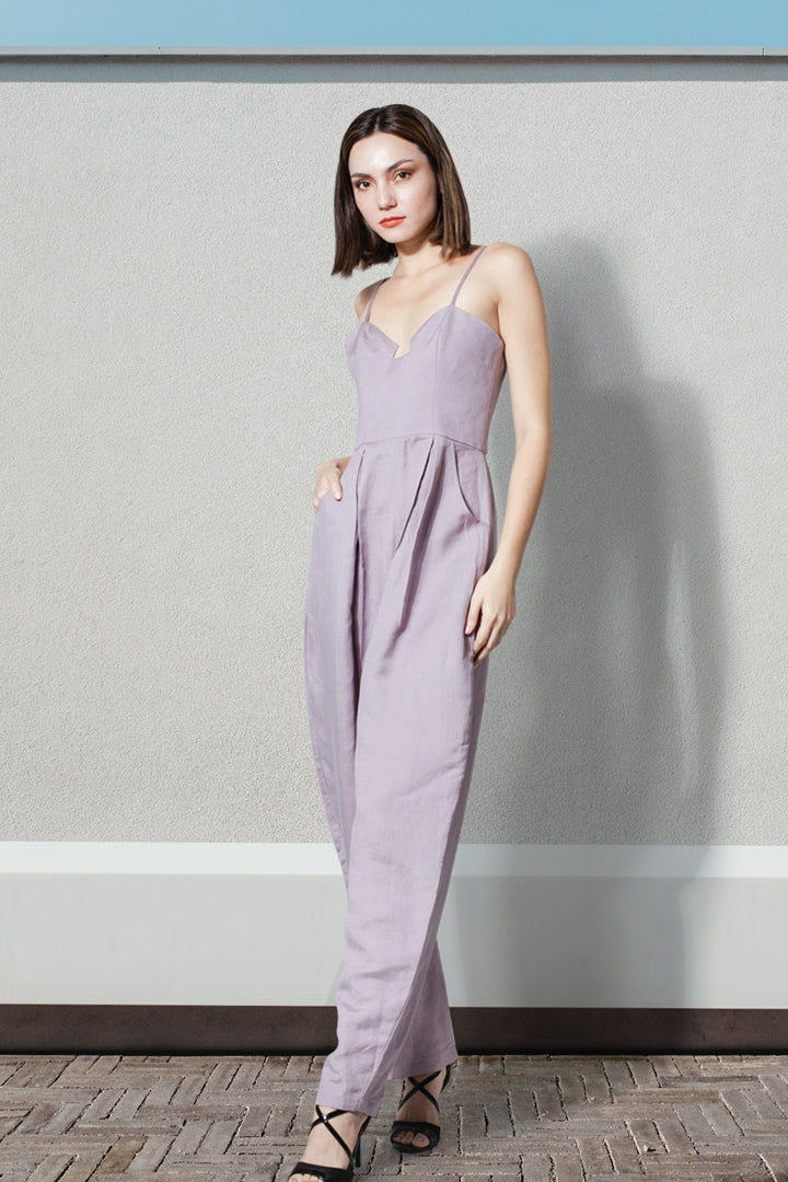 Sweetheart Baggy Jumpsuit in Lavender Linen