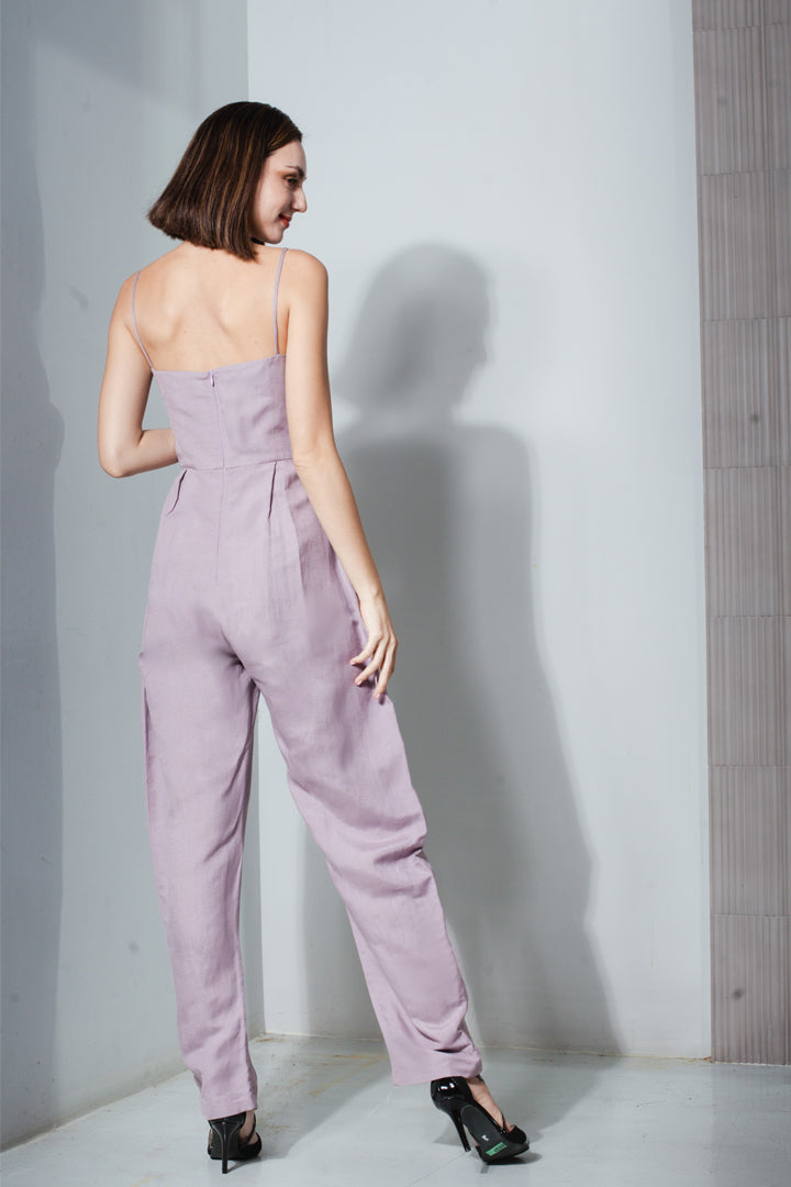 Sweetheart Baggy Jumpsuit in Lavender Linen