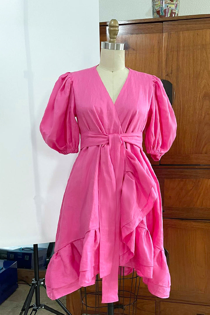 Pleated Hem Wrap Dress