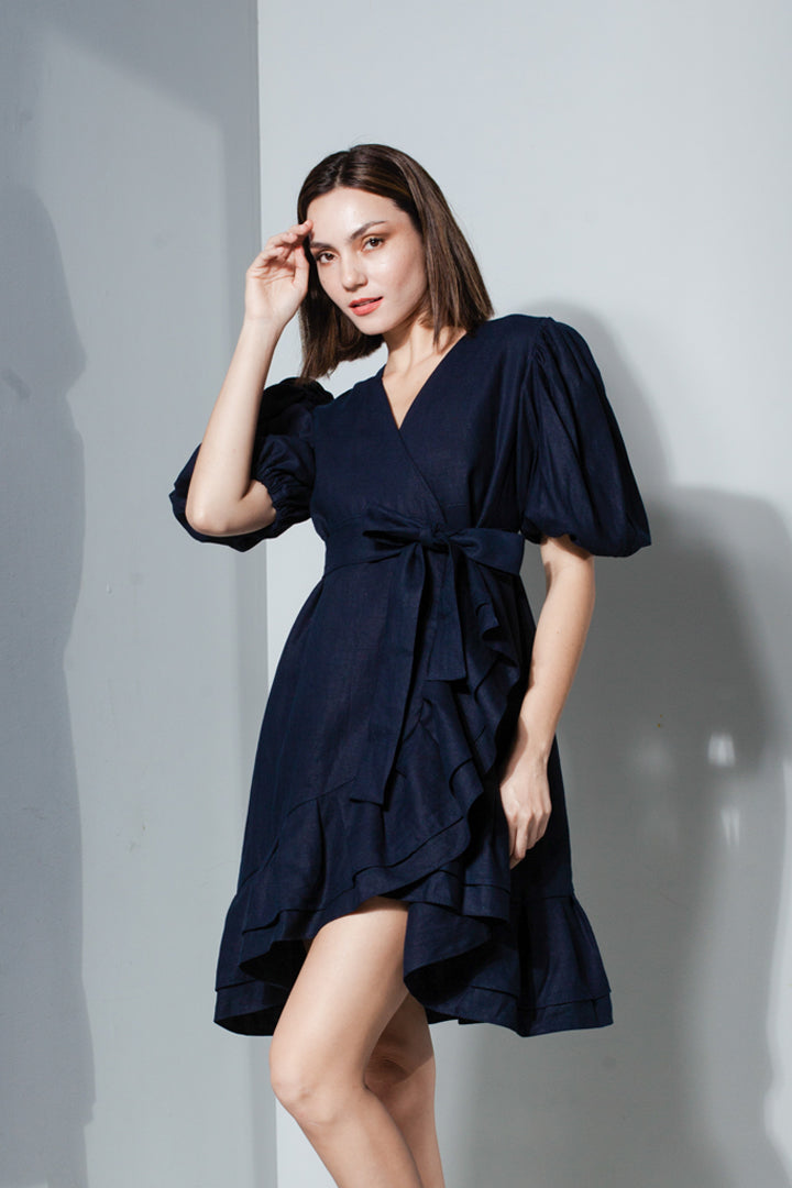 Pleated Hem Wrap Dress