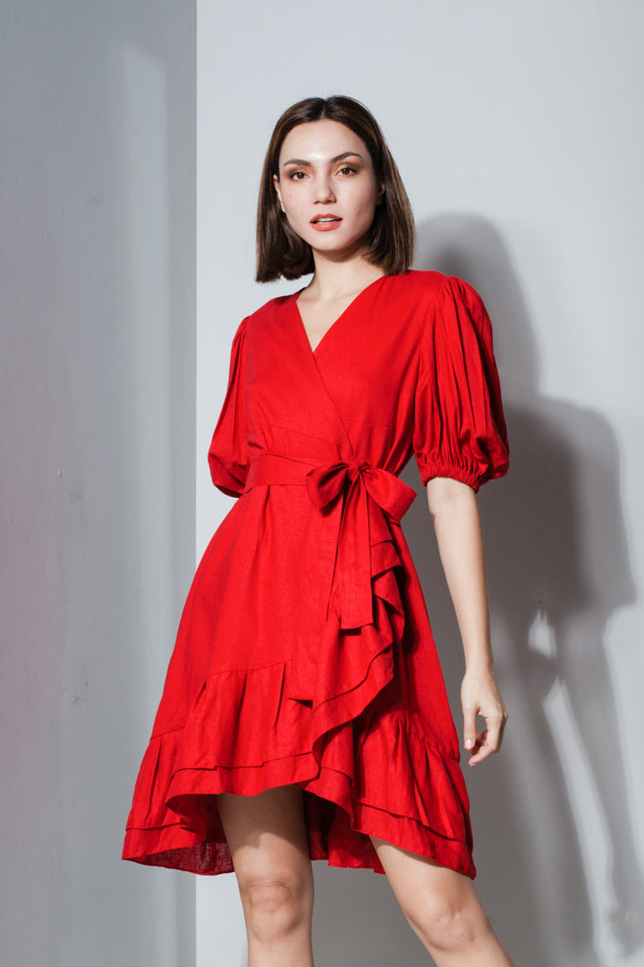 Pleated Hem Wrap Dress