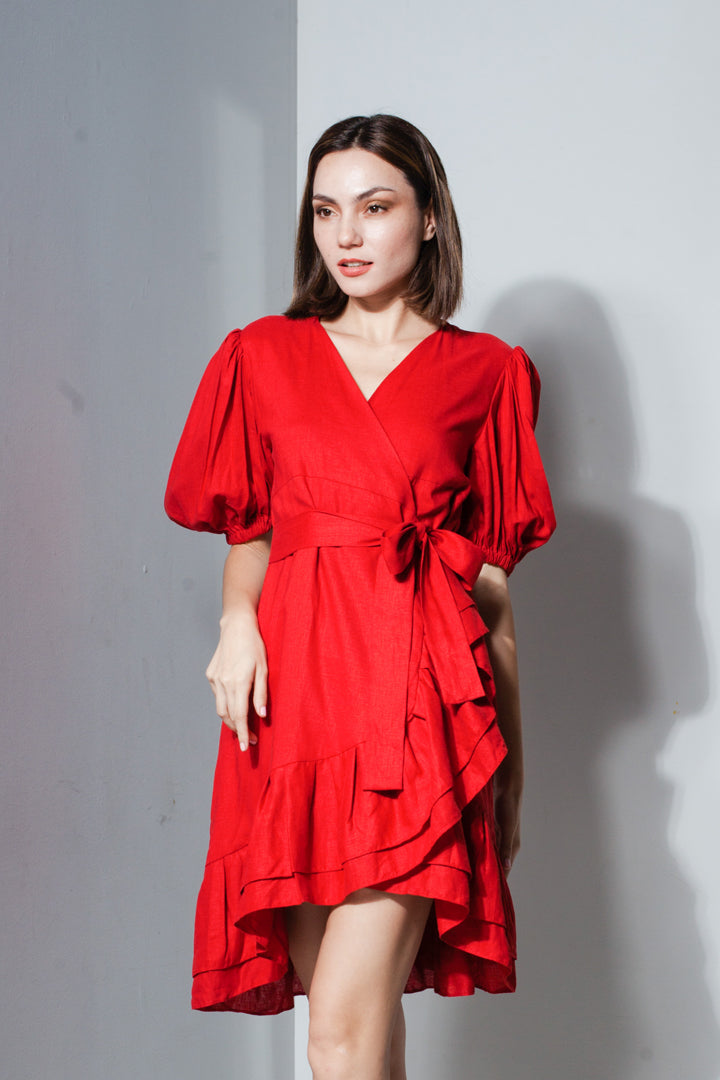 Pleated Hem Wrap Dress