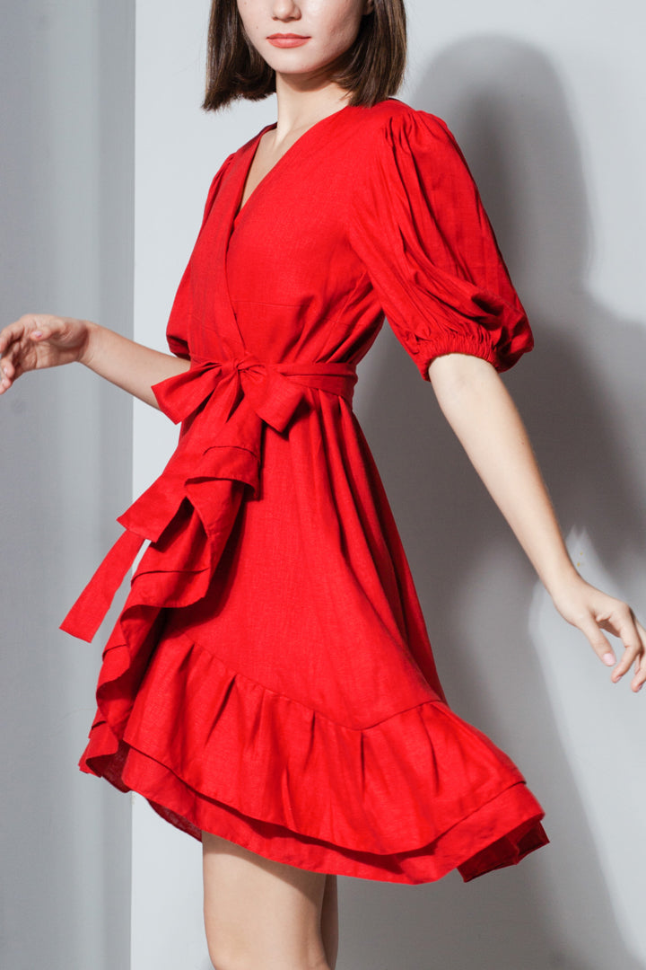 Pleated Hem Wrap Dress