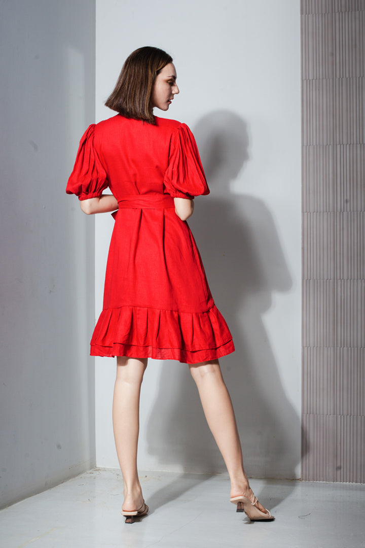 Pleated Hem Wrap Dress