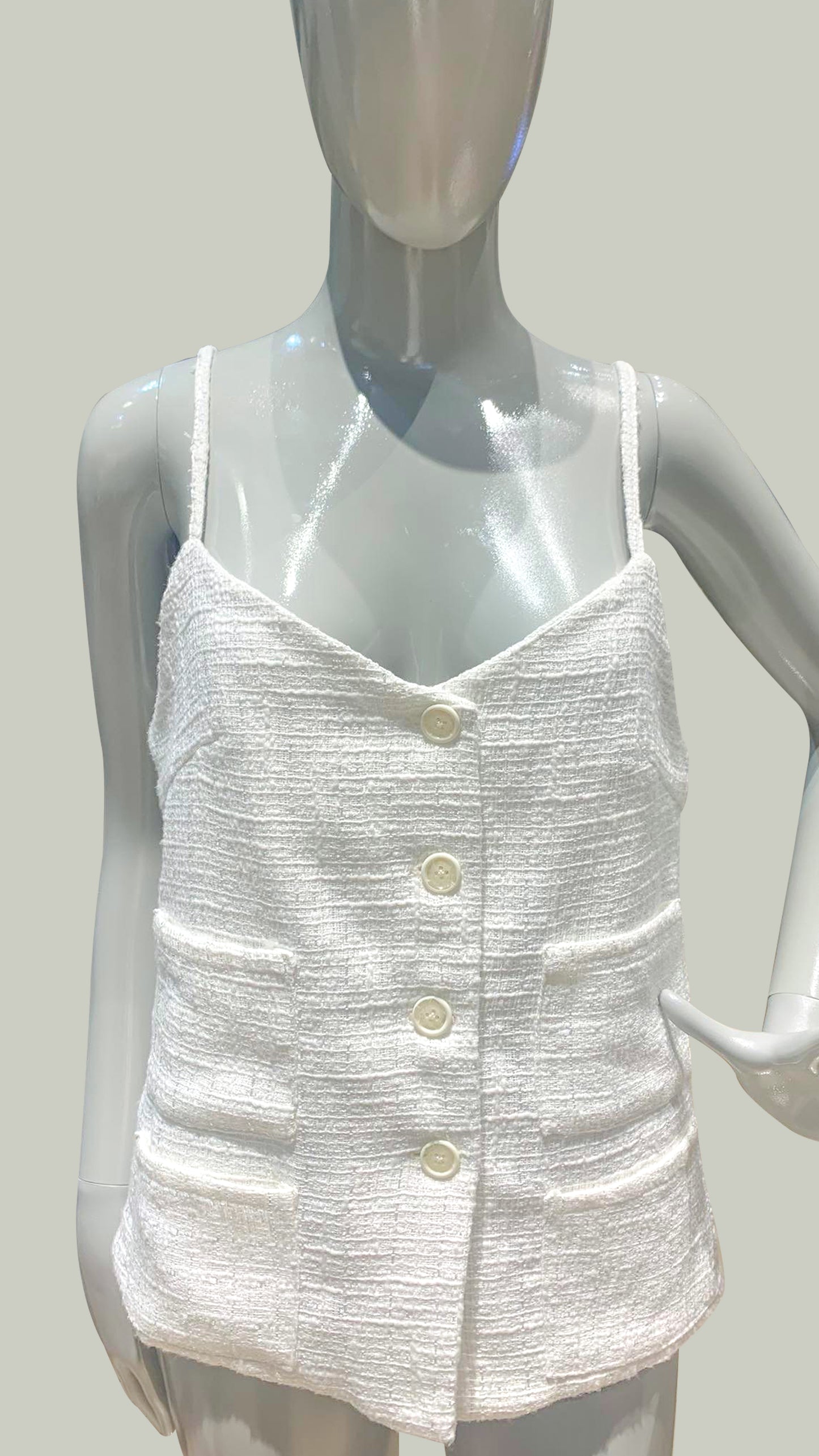 Spaghetti Strap White Tweed Top